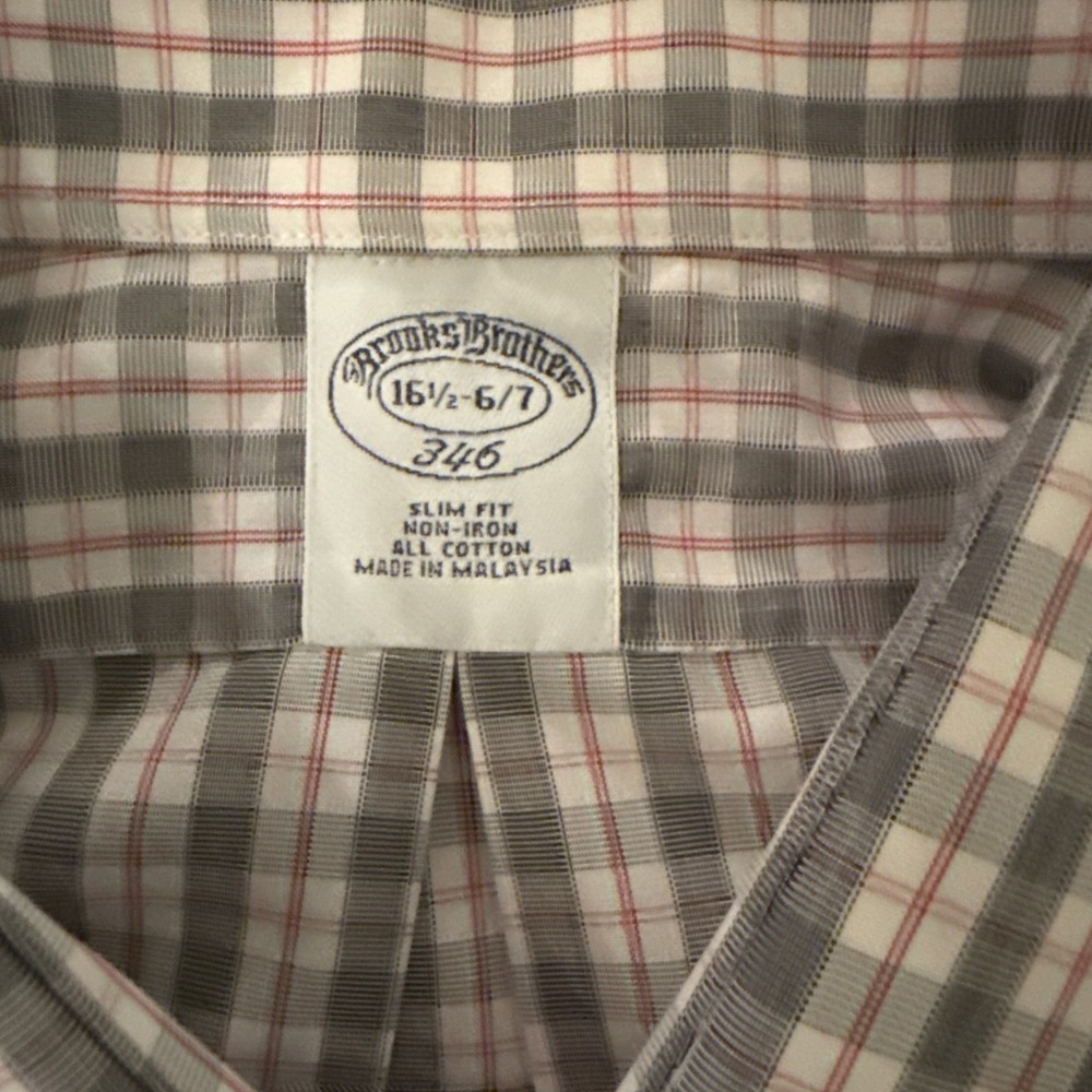 Brooks Brothers 346 Shirt Men's 16.5 - 6/7 Slim Fit Non-Iron Multicolor Plaid - Picture 6 of 7